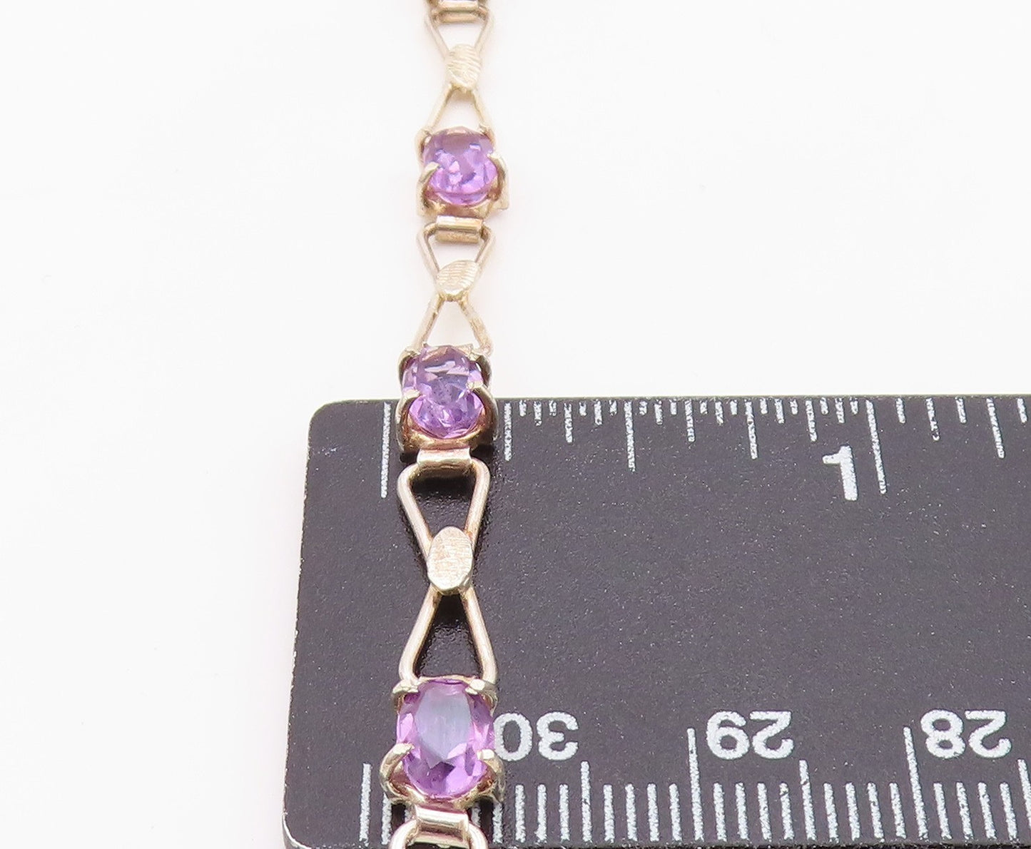 925 Sterling Silver Vintage Bracelet Elegant Amethyst & Ribbon Bow Link BT12109