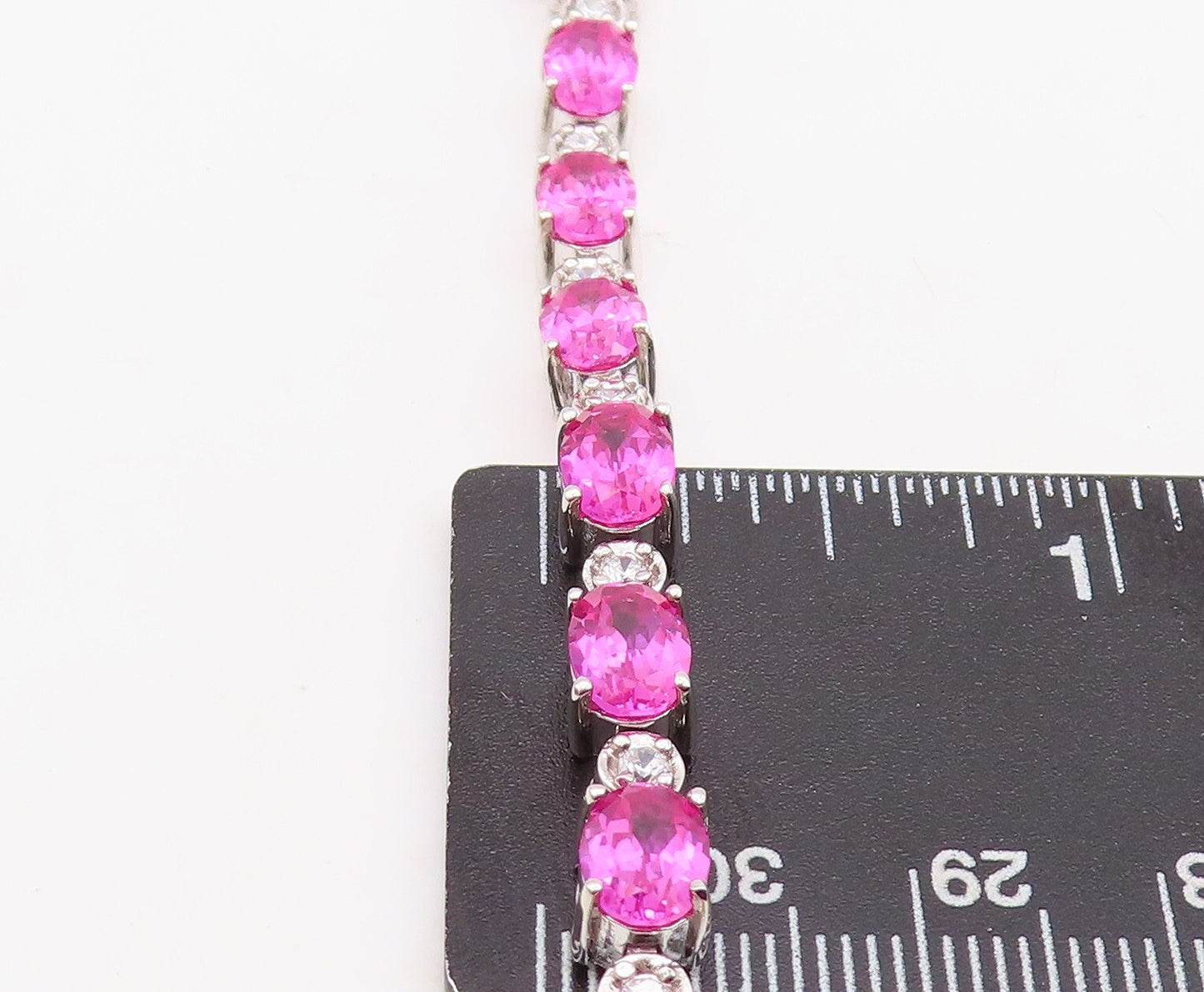 925 Sterling Silver Vintage Bracelet Minimalist Oval Pink White CZ Band BT10867