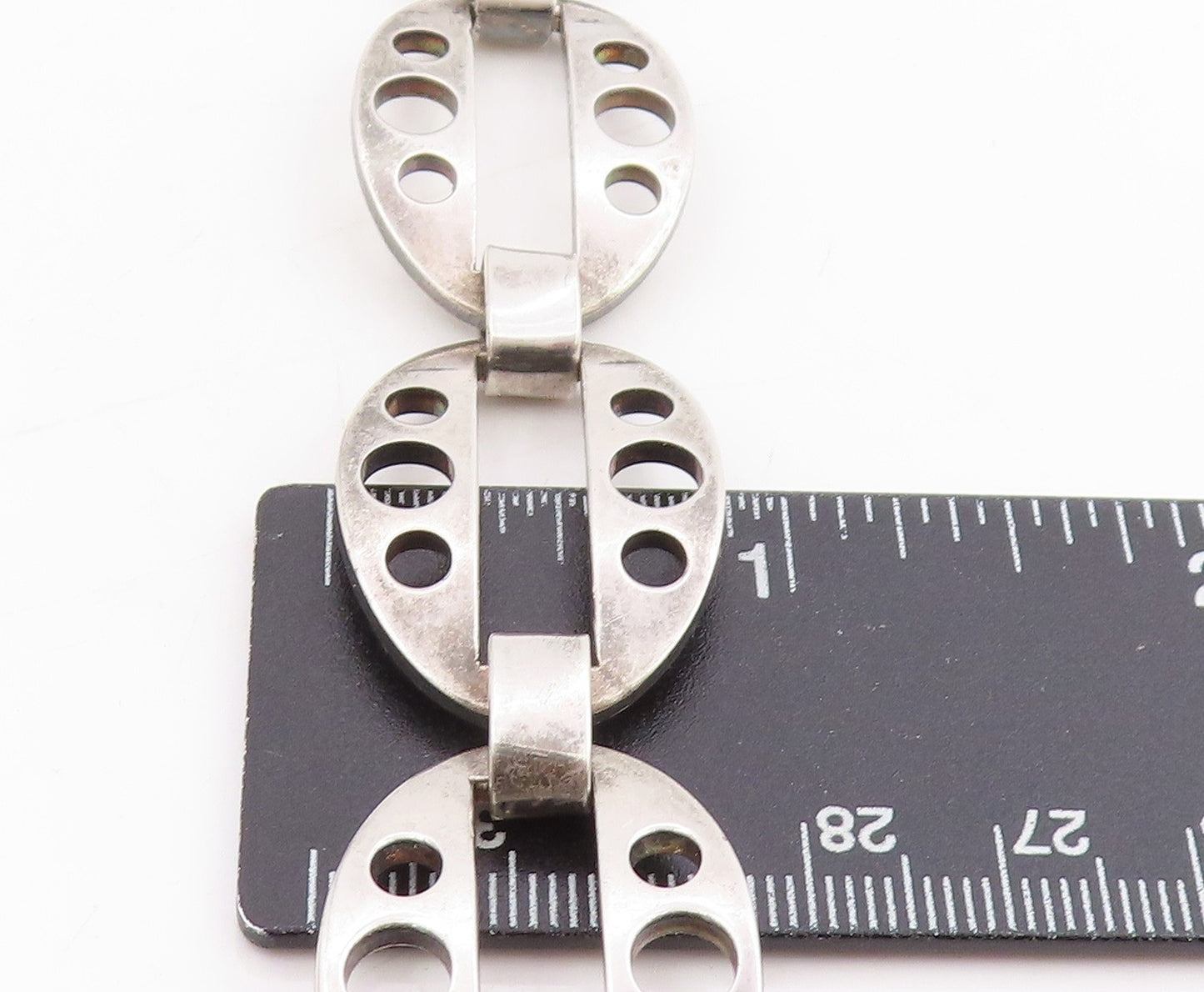 925 Sterling Silver Vintage Bracelet EUROPE Geometric Cut Out Link Chain BT11442