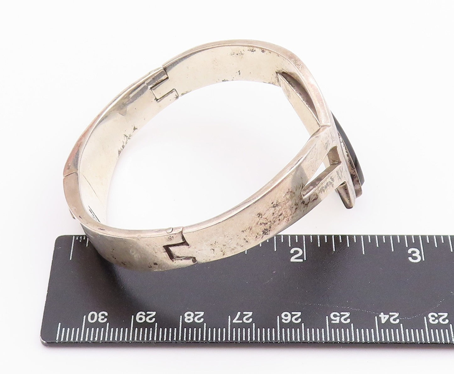 925 Sterling Silver Vintage Bracelet JRE MEXICO Designer Cutout Onyx BT11326