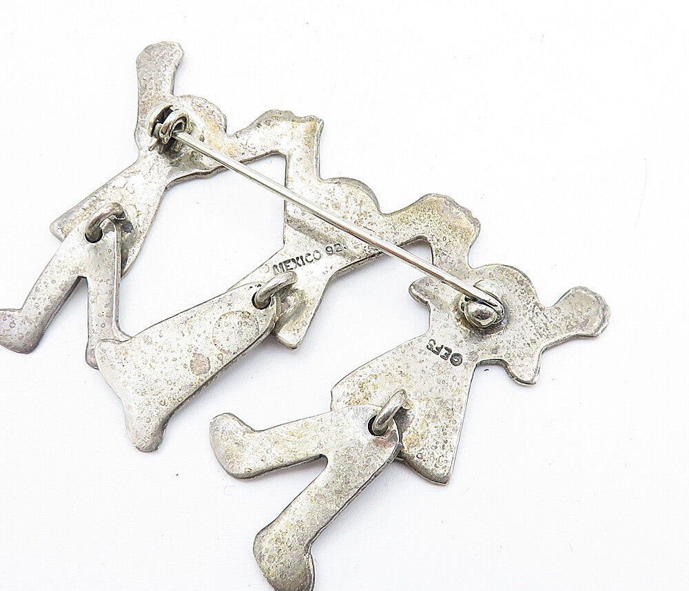 EFS MEXICO 925 Silver Vintage Happy Children Holding Hands Brooch Pin BP2111