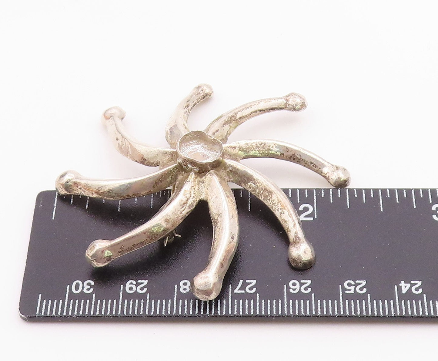 NAVAJO 925 Sterling Silver Vintage Shiny Floral Motif Brooch Pin BP8194