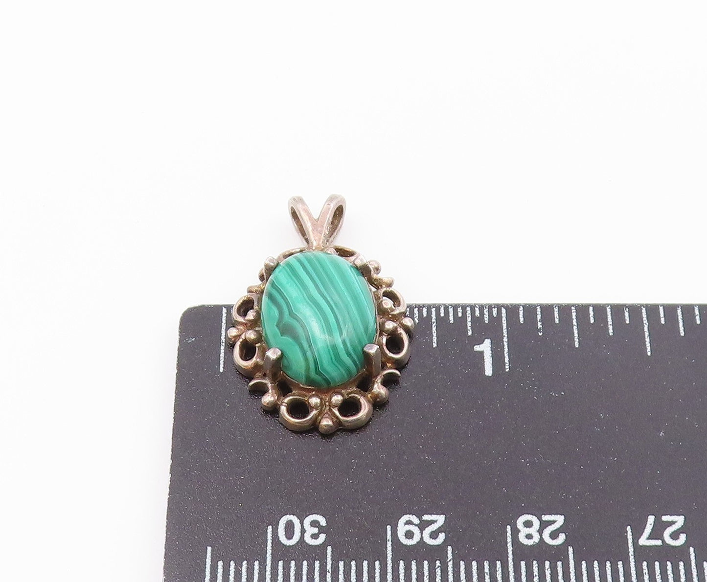 925 Sterling Silver Vintage Smooth Cabochon Cut Green Agate Pendant PT20036