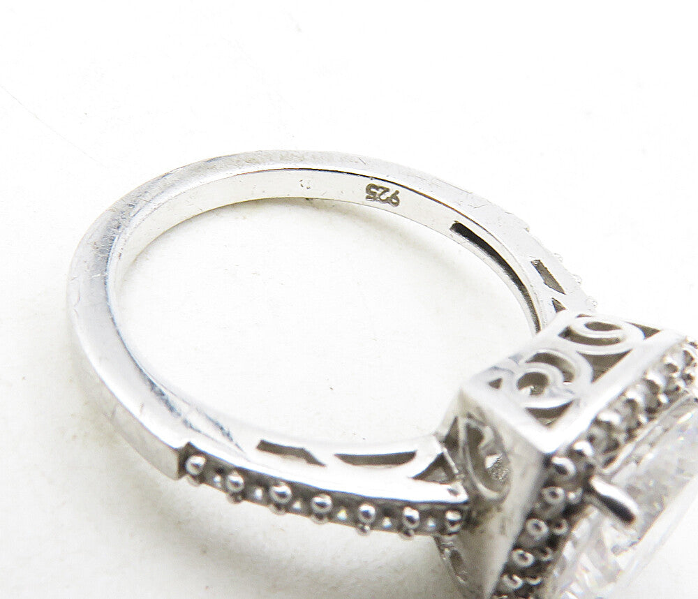 925 Sterling Silver Cubic Zirconia Solitaire With Accents Ring Sz 8 RG9169