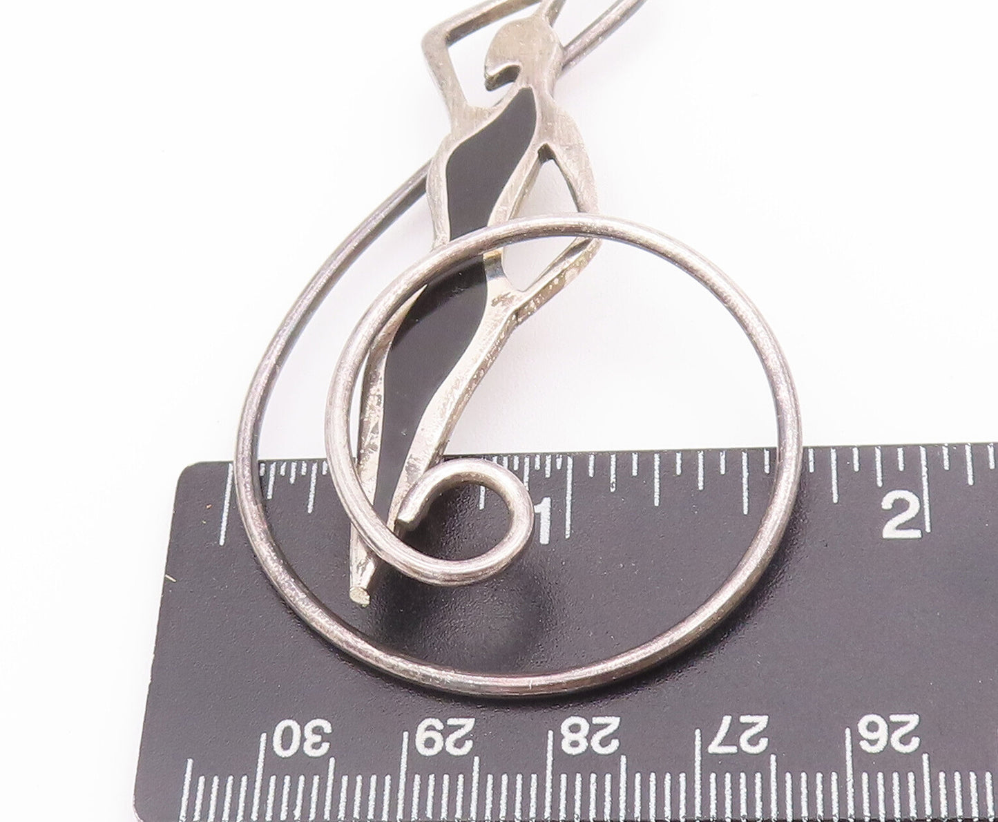 925 Sterling Silver Vintage Brooch Pin Relaxing Inlay Onyx Girl On Swirl BP10776