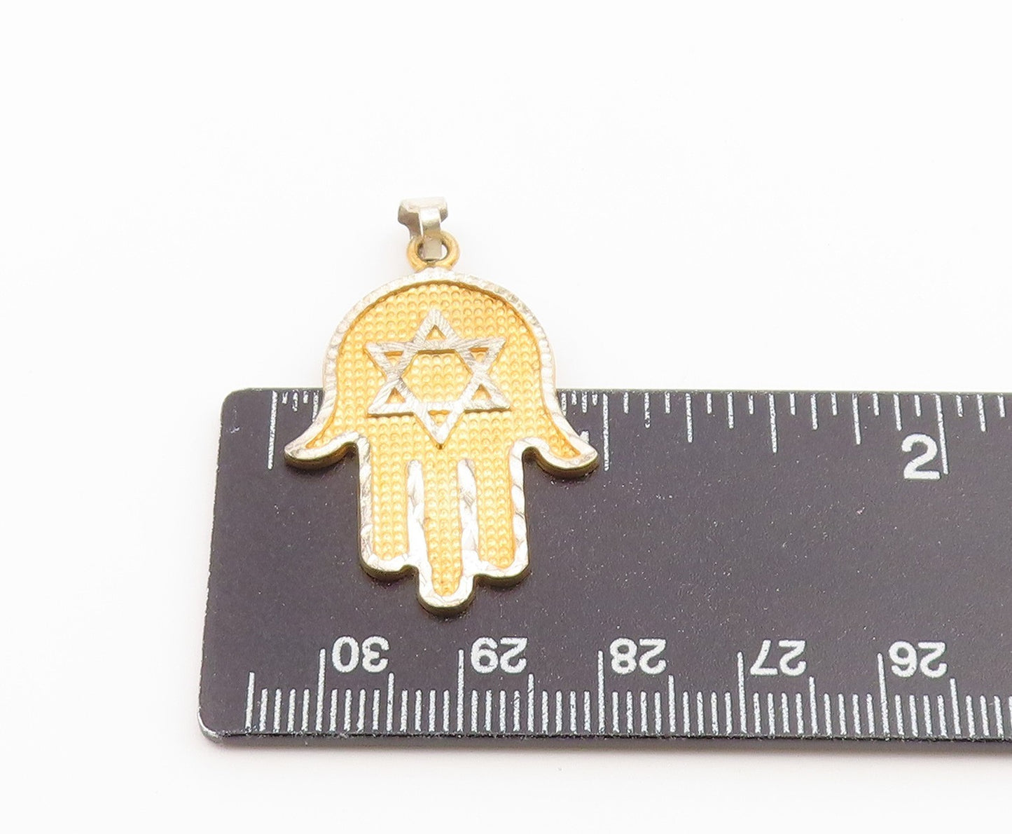 925 Sterling Silver Vintage Pendant Two Tone Hamsa Star of David Cutout PT26641
