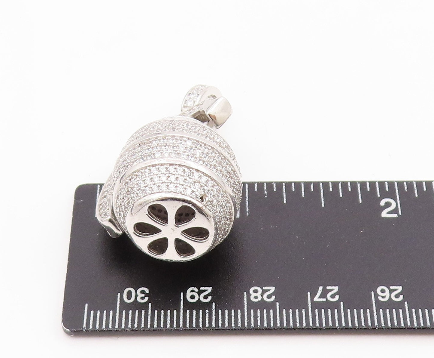 925 Sterling Silver Vintage Pendant Round CZ Cluster Grenade Bomb Charm PT25634