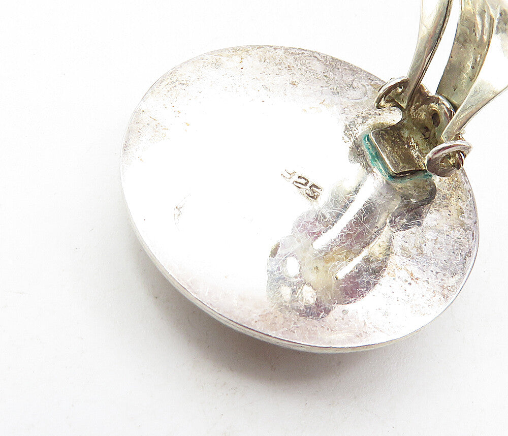 925 Sterling Silver Vintage Dark Tone Non Pierce Button Drop Earrings EG4728