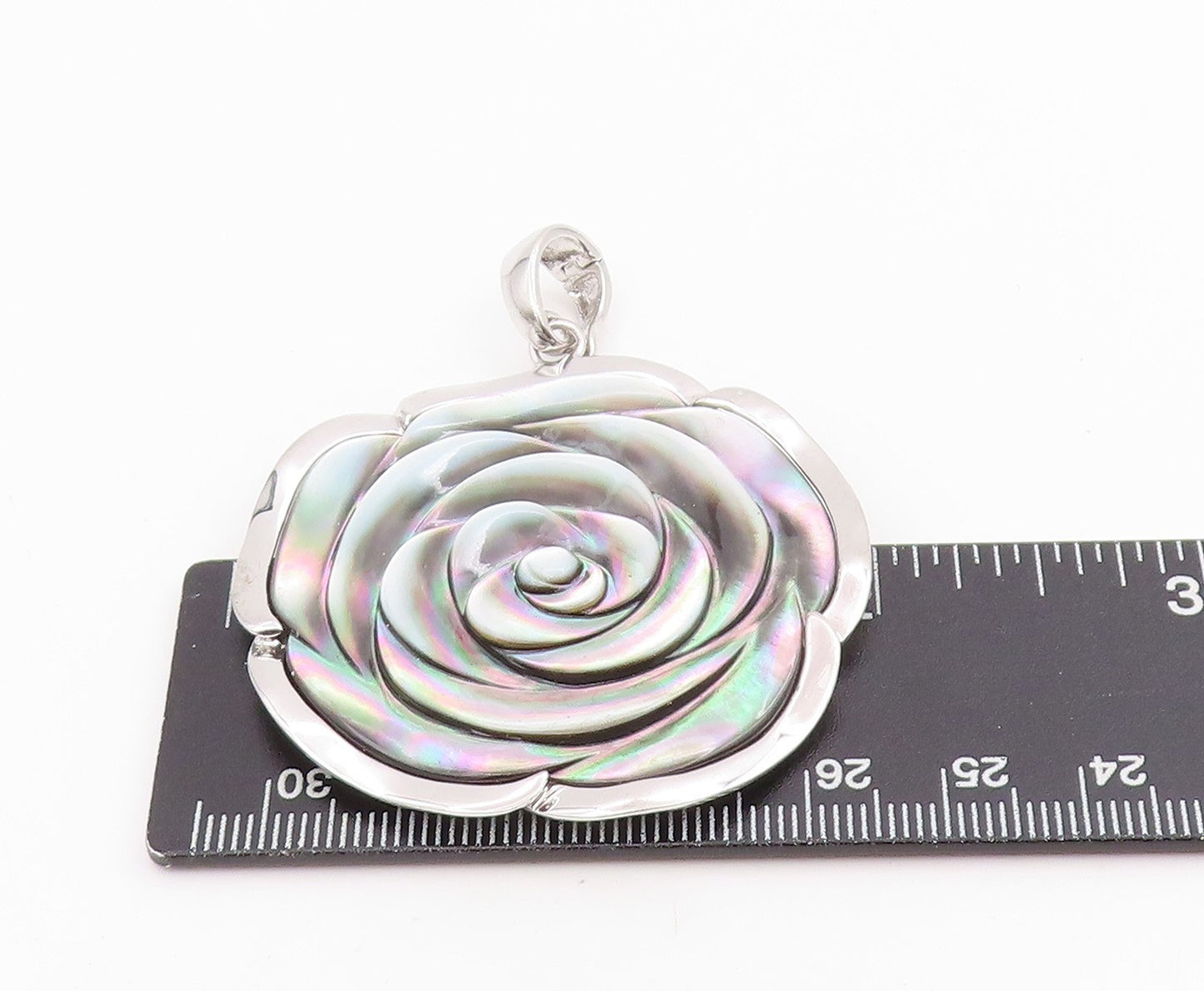 925 Sterling Silver Vintage Pendant Abalone Inlay Modernist Rose Flower PT25797