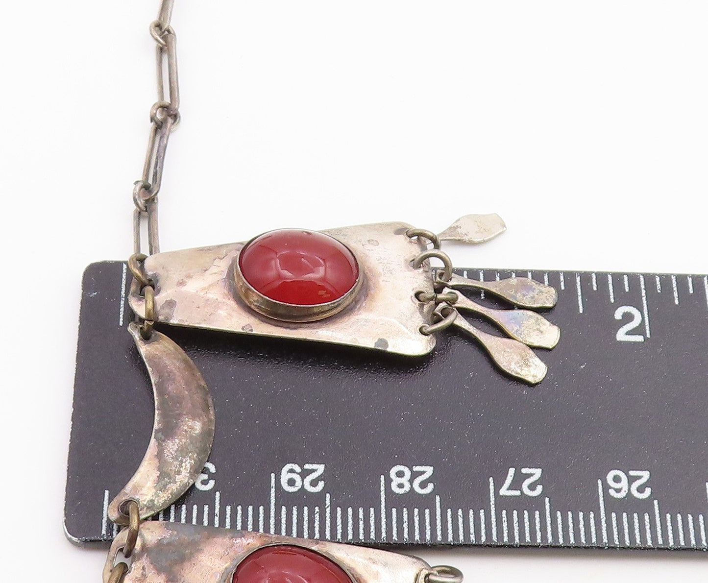 925 Sterling Silver Vintage Necklace ISRAEL Dangling Carnelian Fringe NE4903