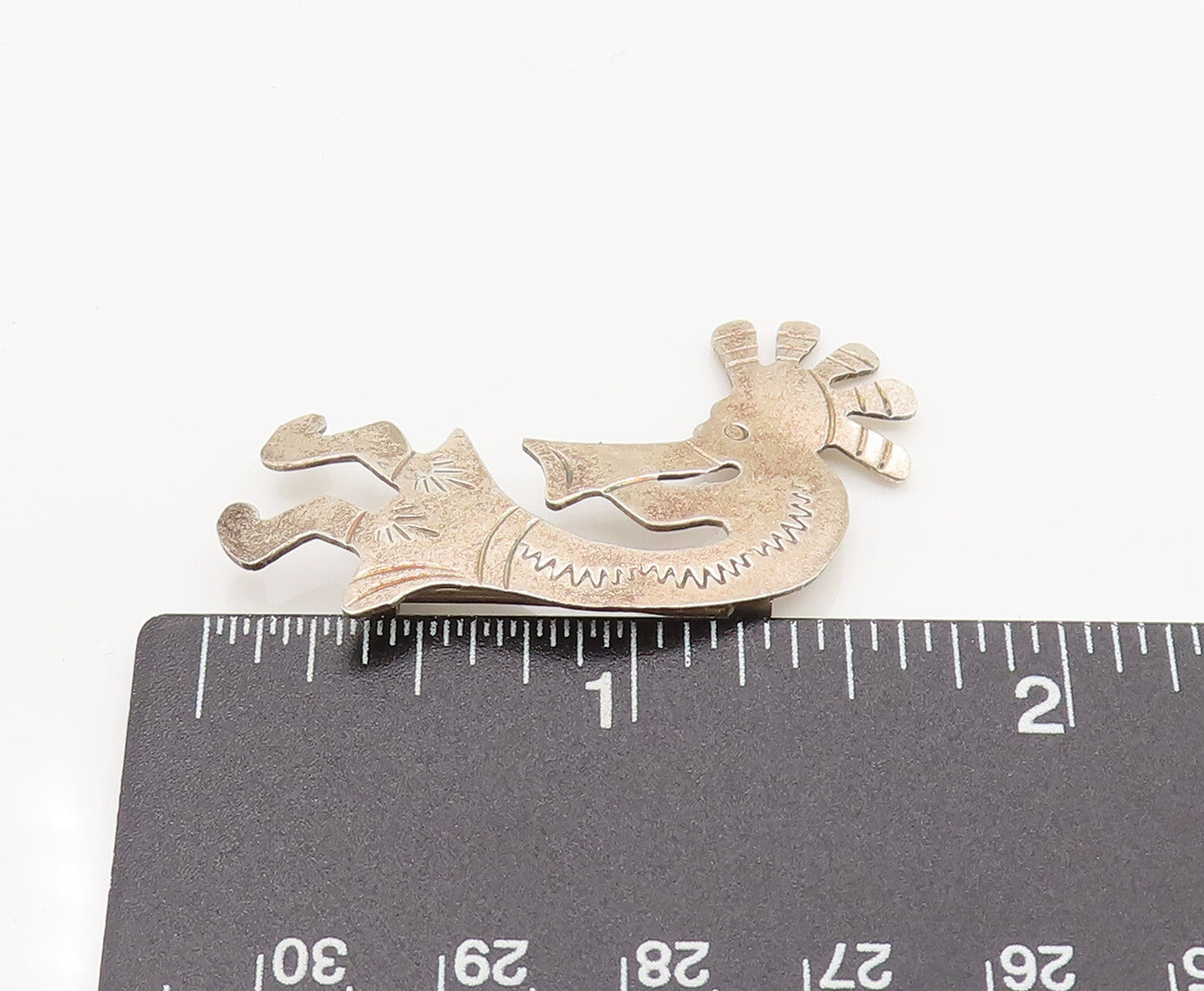 NAVAJO 925 Sterling Silver Vintage Etched Kokopelli Dancer Brooch Pin BP10143