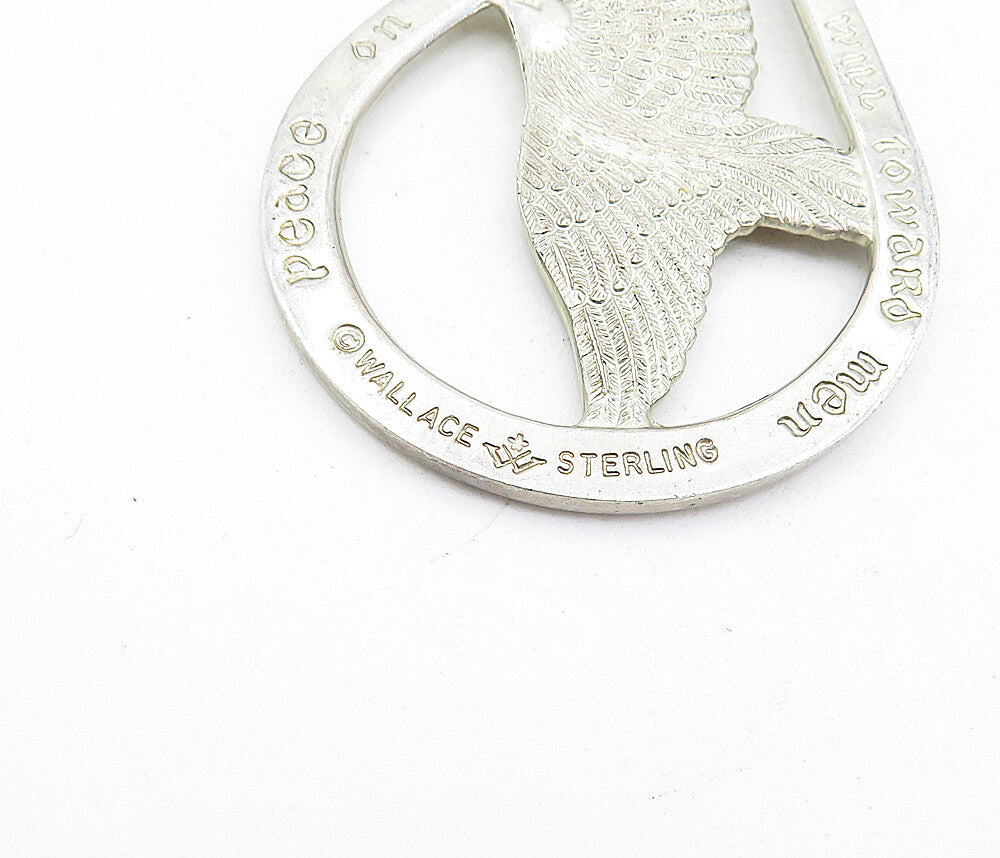 WALLACE 925 Sterling Silver Vintage Peace On Earth Flying Bird Pendant PT4500