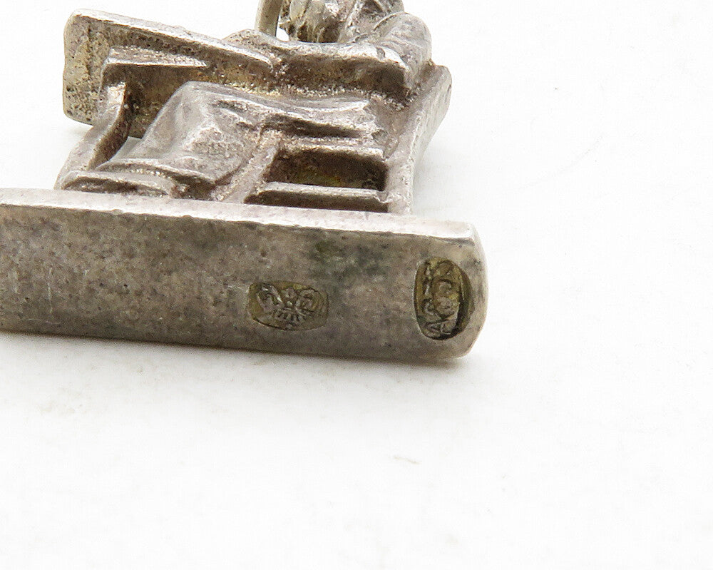 925 Sterling Silver Vintage Dark Tone Woman Sitting At Desk Pendant PT10306