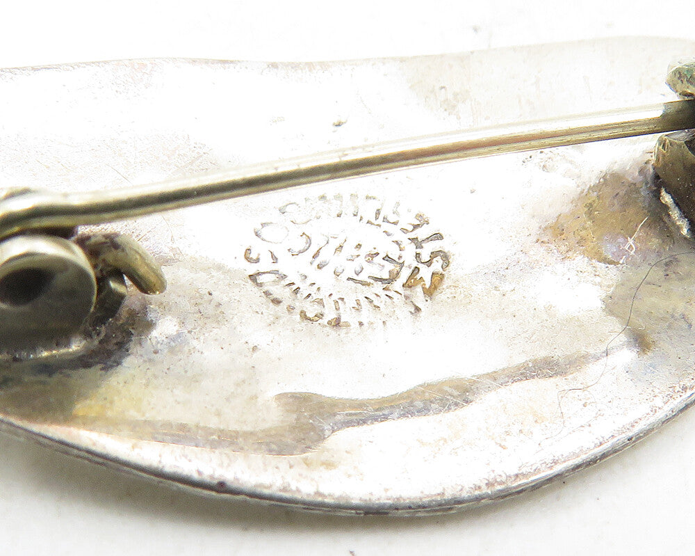 MEXICO 925 Sterling Silver Vintage Abalone Dolphin Fish Brooch Pin BP3842