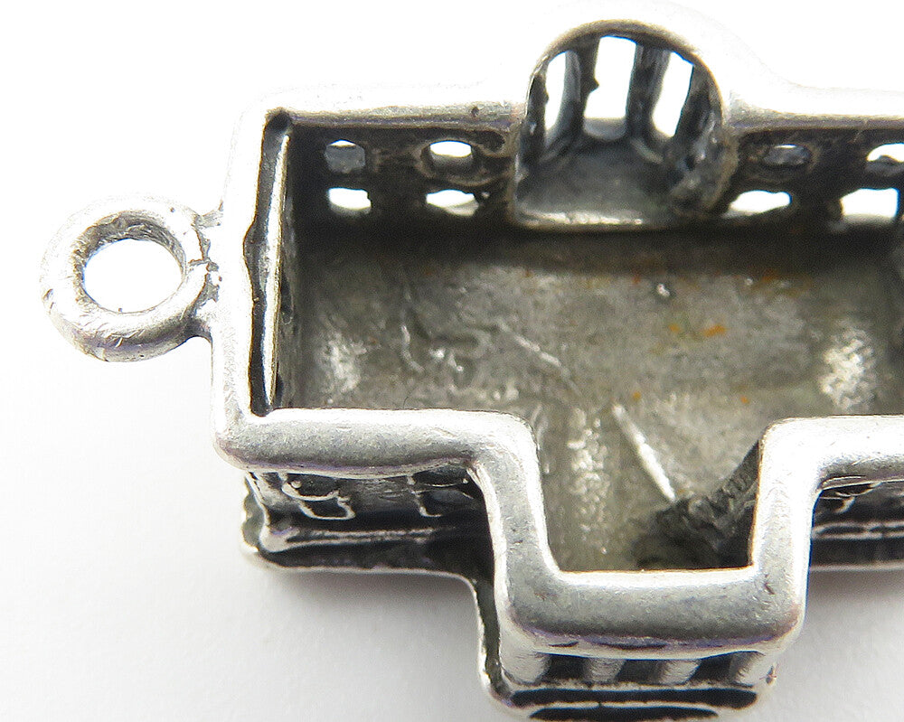 925 Sterling Silver Vintage Petite Oxidized Official Building Pendant PT8496