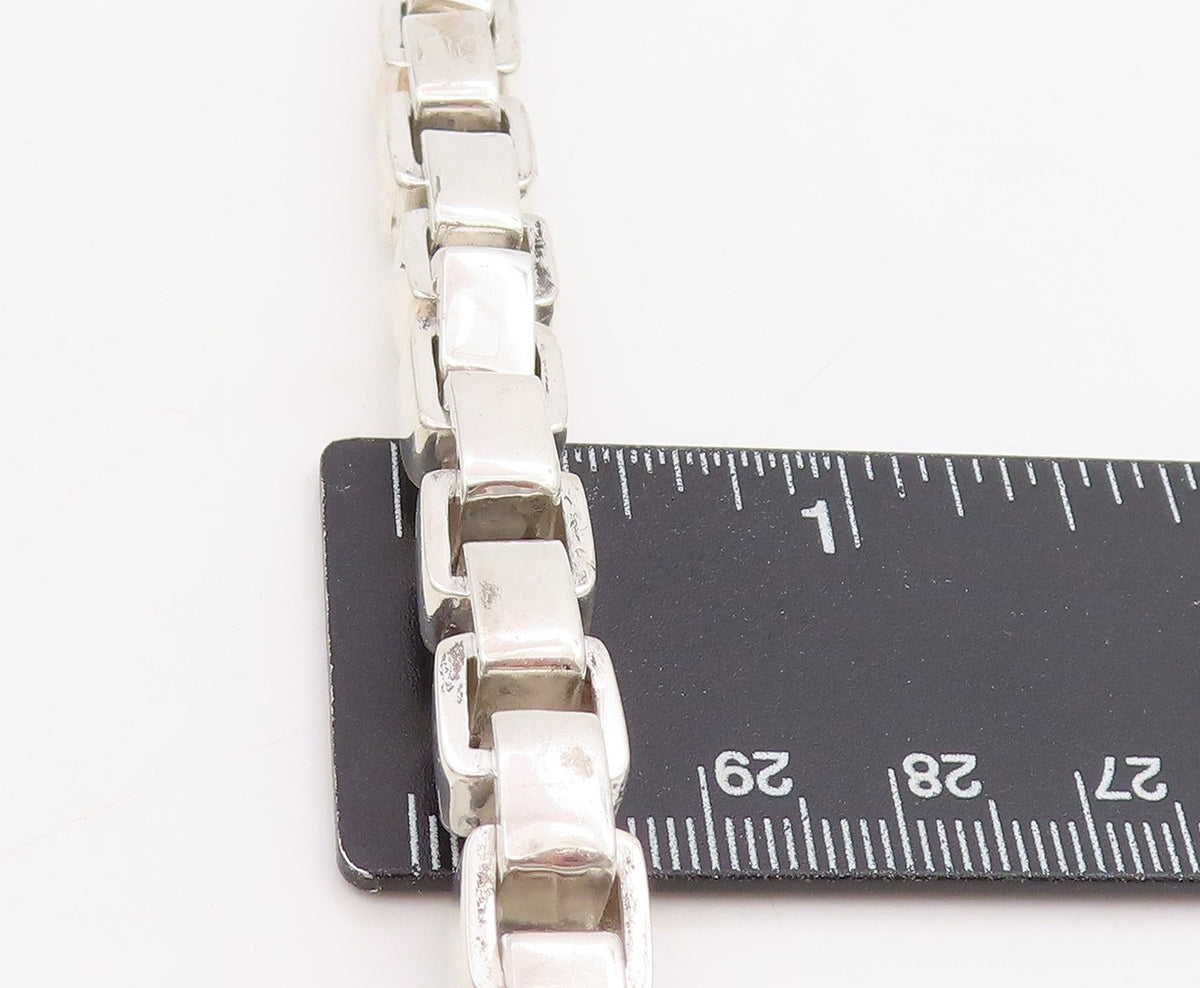 925 Sterling Silver Vintage Necklace Solid Geometric Venetian Box Chain NE4692