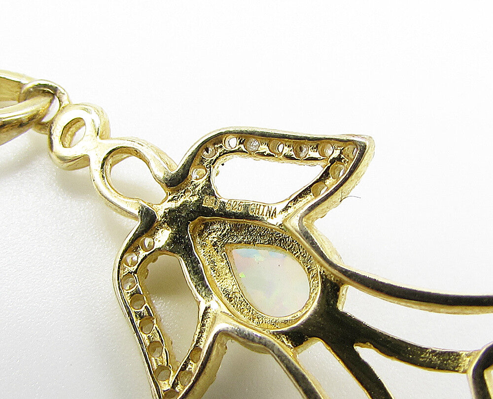 Gold Over 925 Silver Fire Opal & Cubic Zirconia Angel Drop Pendant PT2135