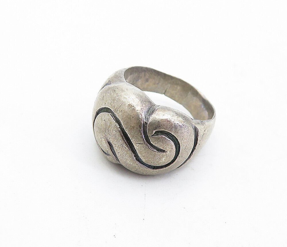 925 Sterling Silver Vintage Antique Swirl Etched Dome Band Ring Sz 5 RG5466
