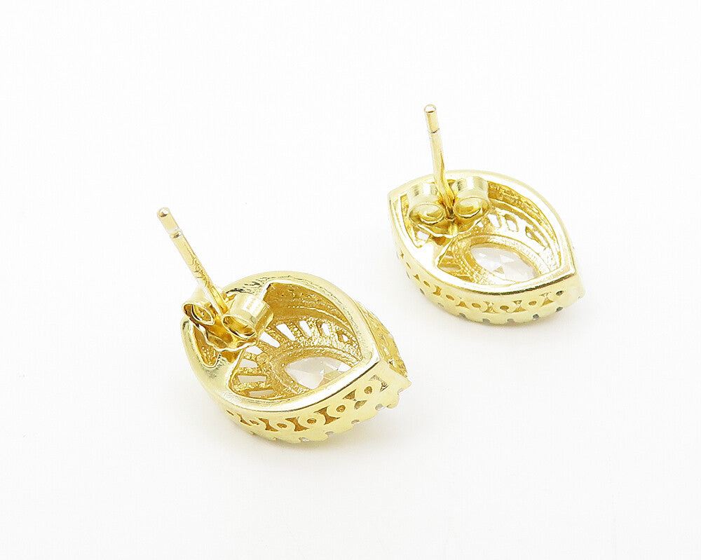 925 Sterling Silver Marquise Cubic Zirconia Gold Plated Stud Earrings EG5729