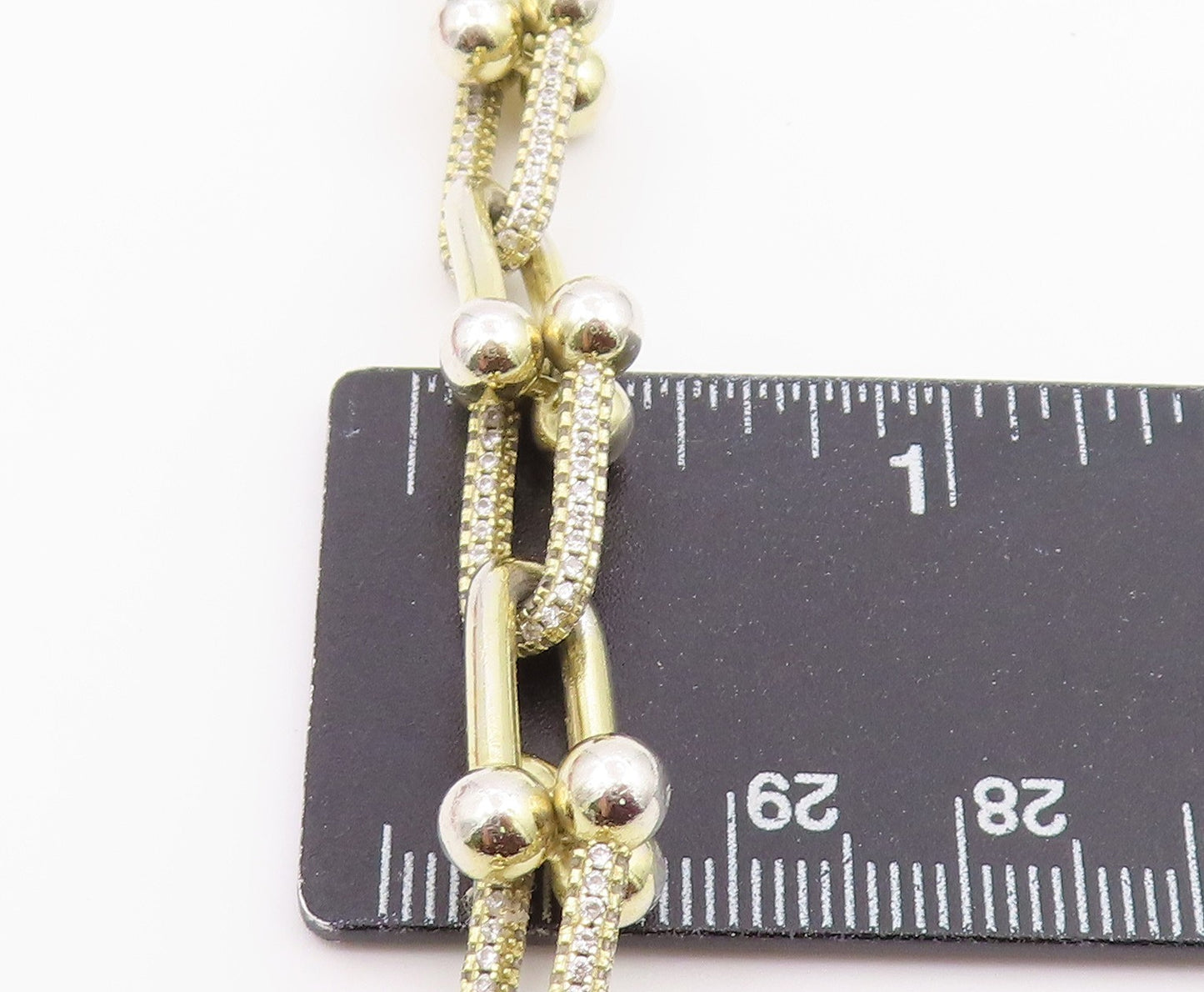 925 Sterling Silver Vintage Bracelet Gold Plated CZ Geometric U Link BT12191