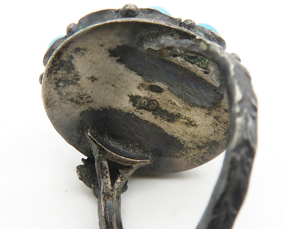 925 Sterling Silver Vintage Antique Turquoise Cocktail Ring Sz 5 RG19329