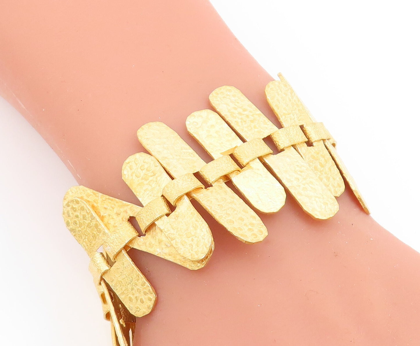 925 Sterling Silver Vintage Bracelet Gold Plated Cutout Oval Slabs BT10984