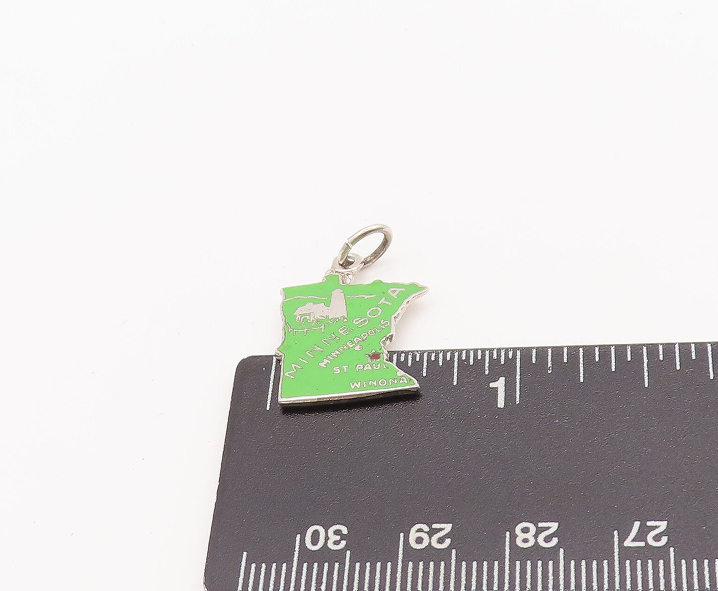 925 Sterling Silver Vintage Pendant Enameled Minnesota Map Souvenir PT22538