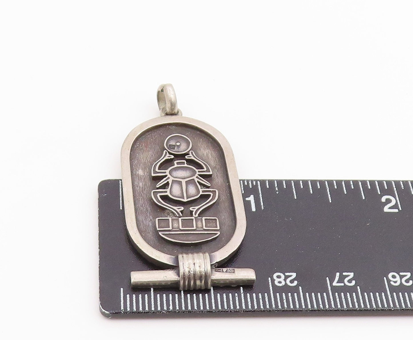925 Sterling Silver Vintage Pendant MIDDLE EAST Carved Egyptian Scarab PT25947