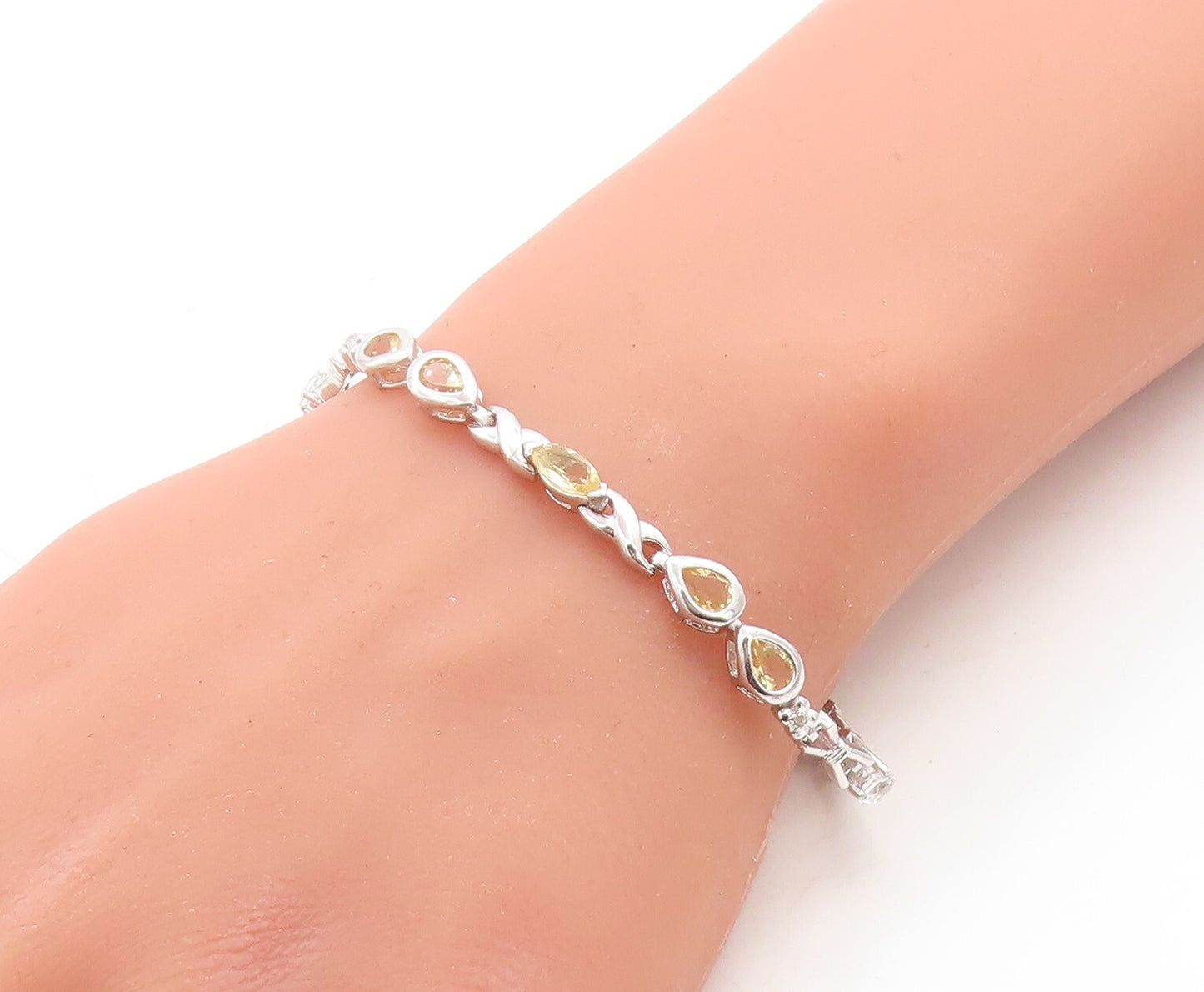 925 Sterling Silver Faceted Citrine & Topaz Tennis Bracelet BT1162