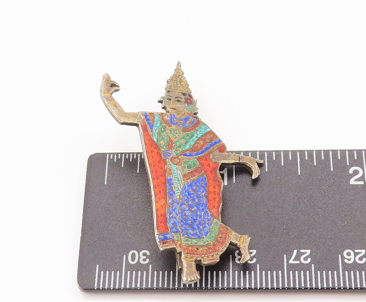 925 Sterling Silver Vintage Brooch Pin SIAM Enameled Girl Folk Dancing BP10697