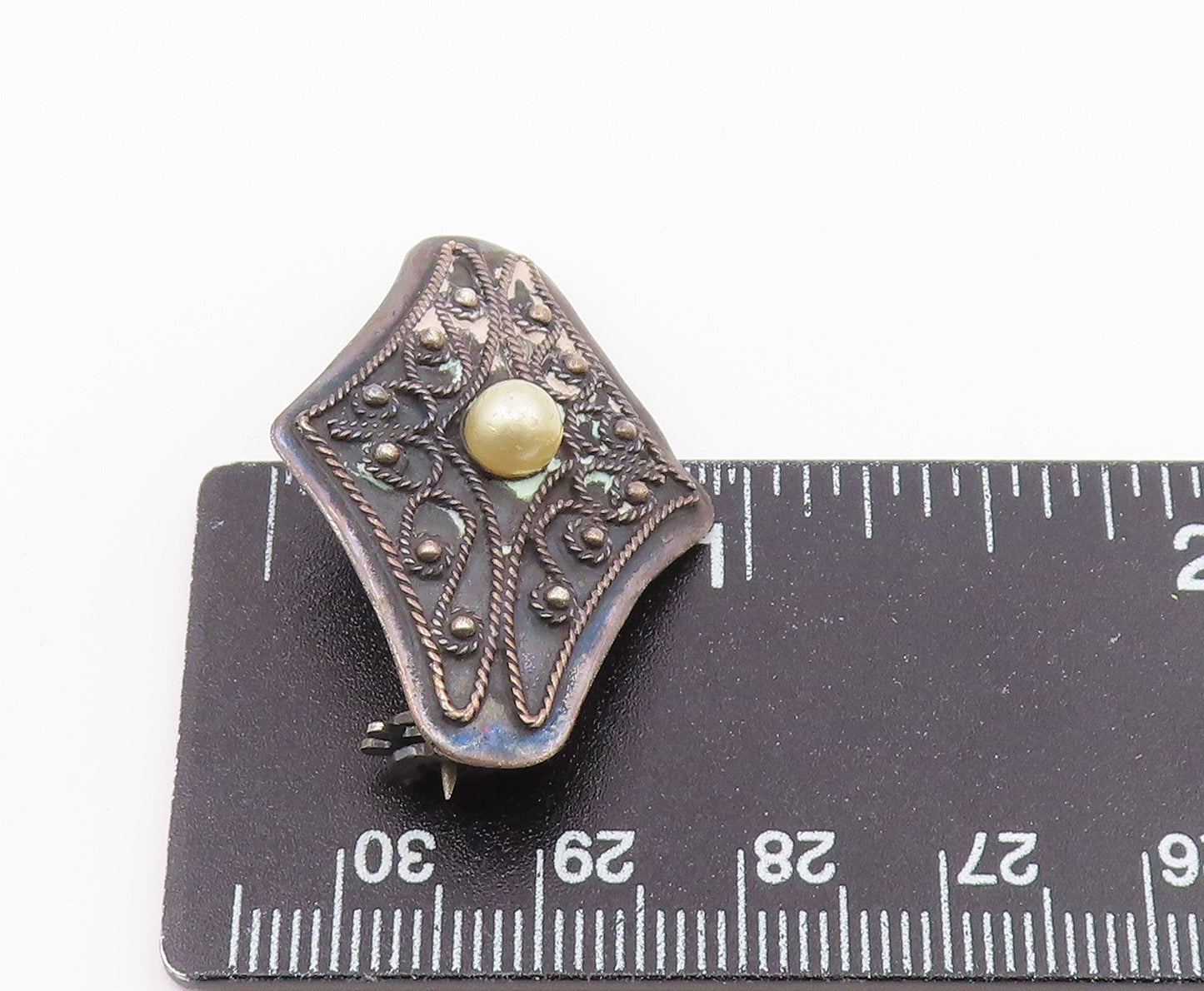 925 Sterling Silver Vintage Petite Pearl Twist Pattern Brooch Pin BP8191