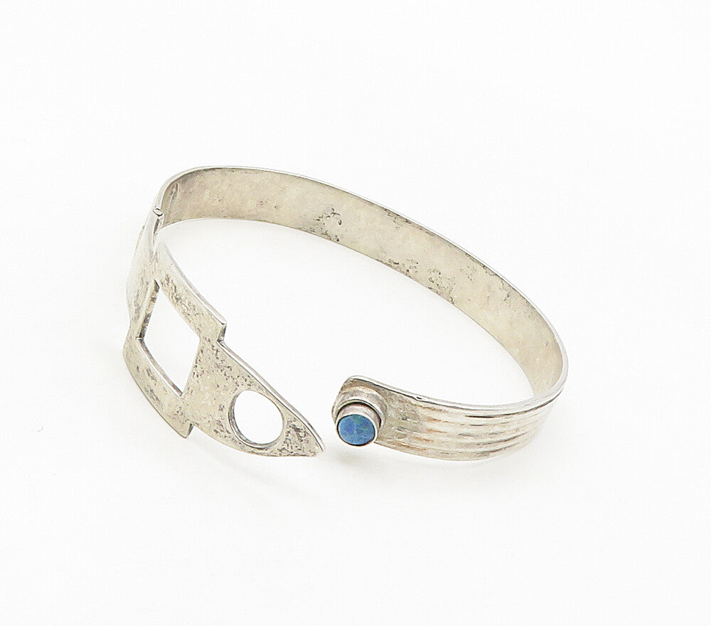 DESIGNER 925 Silver Vintage Turquoise Cutout Hook Bangle Bracelet BT6627