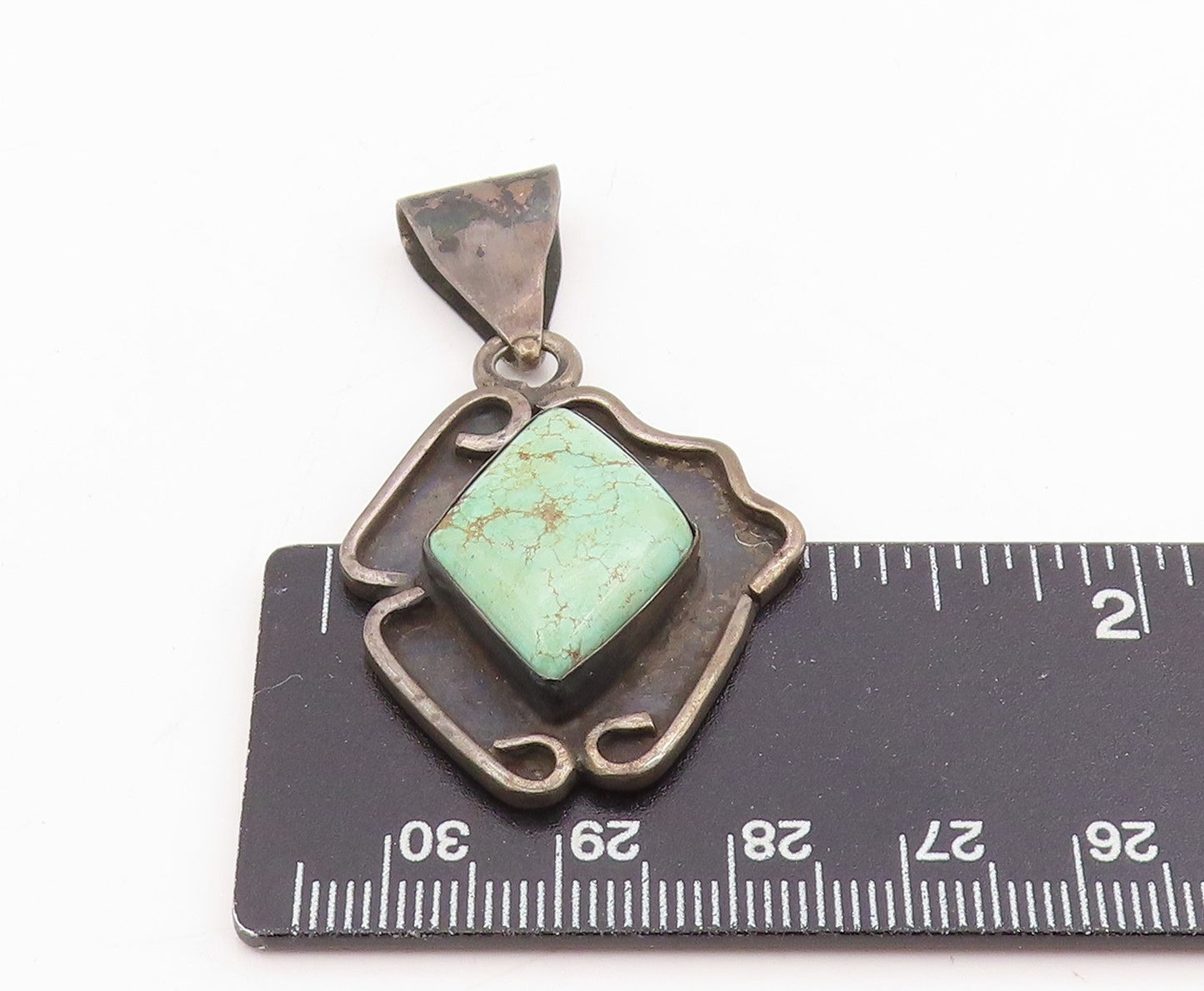 925 Sterling Silver Vintage Pendant Cabochon Turquoise Modernist Charm PT25794