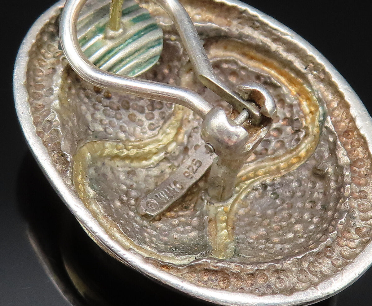 ROBERT WINC 18K GOLD & 925 Silver Vintage 2 Tone Wave Oval Earrings EG12020