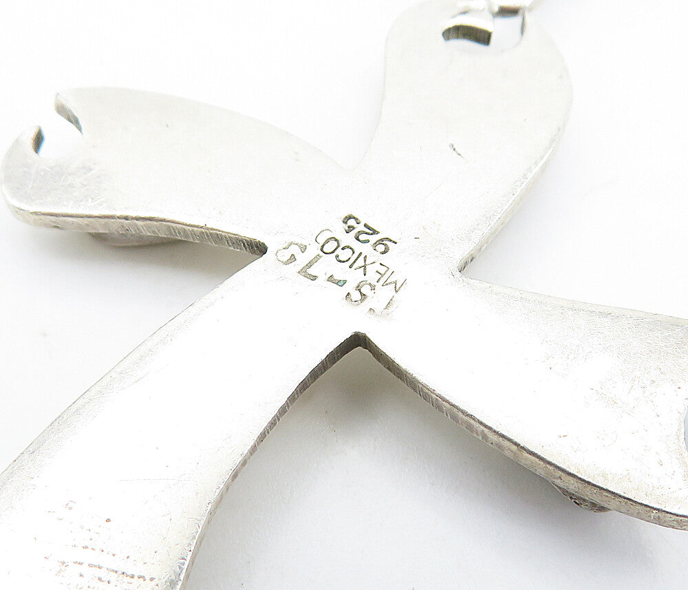 MEXICO 925 Sterling Silver Vintage Multi Stone Religious Cross Pendant PT4337