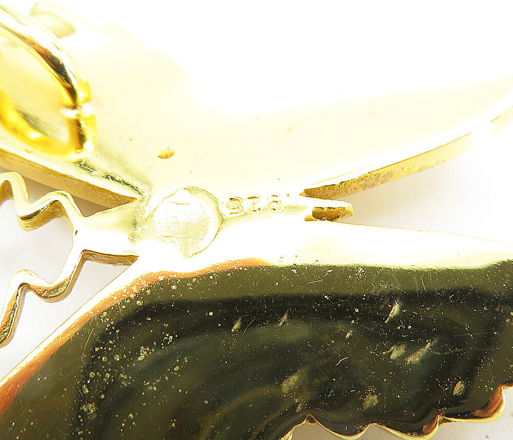 925 Sterling Silver Shiny Gold Plated Butterfly Motif Drop Pendant PT3711