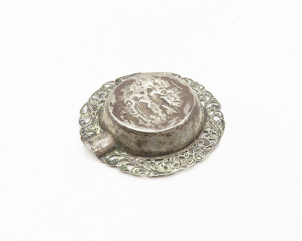 925 Sterling Silver Vintage Soldiers Scene Floral Vine Trim Ashtray TR2502