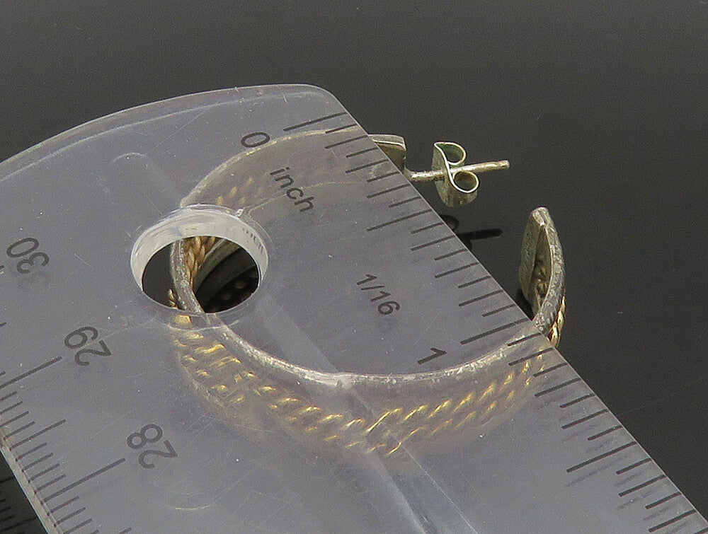 925 Sterling Silver Vintage Two Tone Twist Raised Edge Hoop Earrings EG11486
