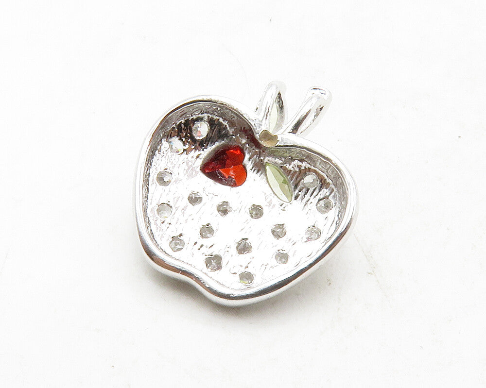 925 Sterling Silver Red White & Green Topaz Apple Motif Pendant PT10431