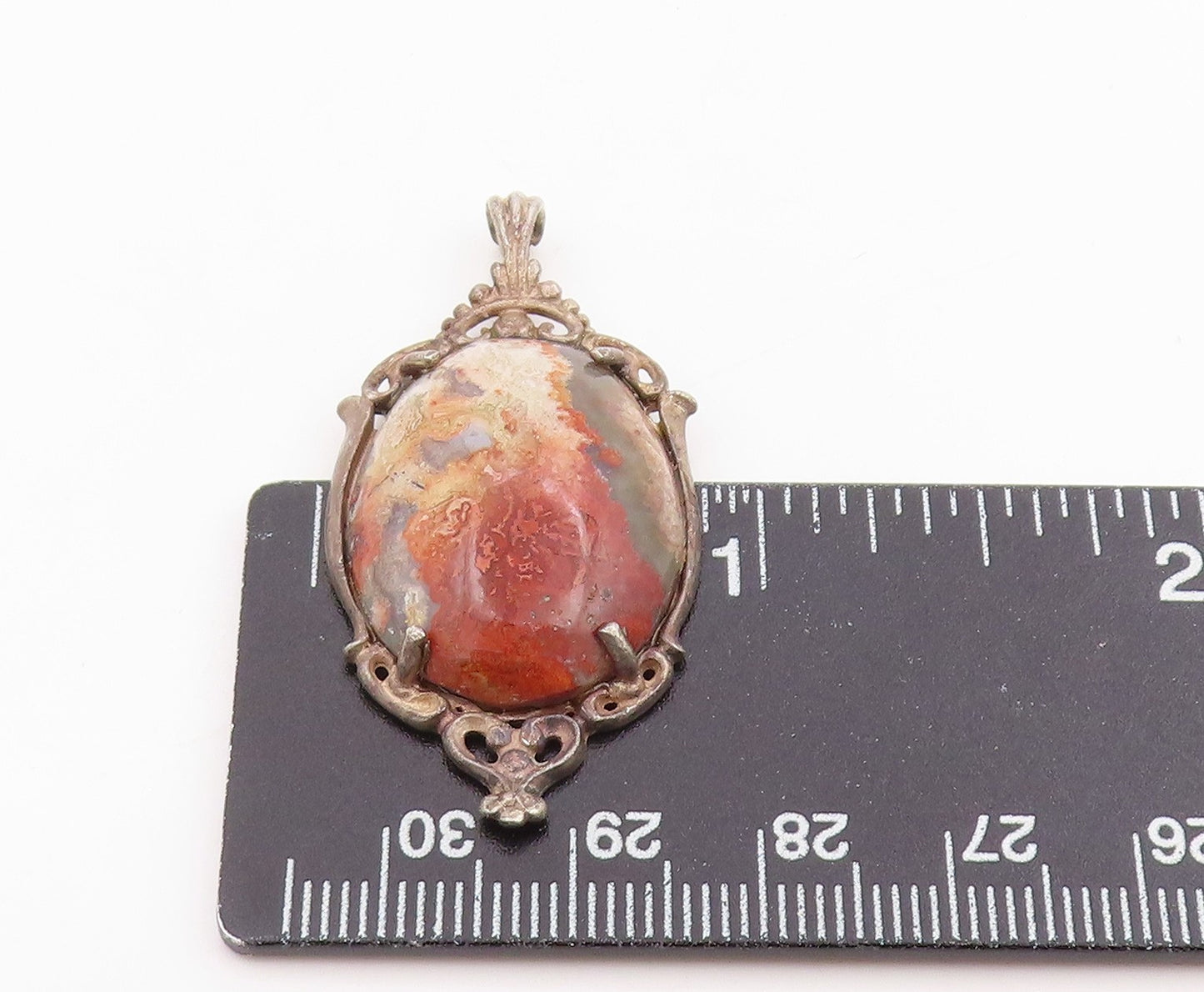 925 Sterling Silver Vintage Pendant Antique Oval Cabochon Jasper Charm PT26248