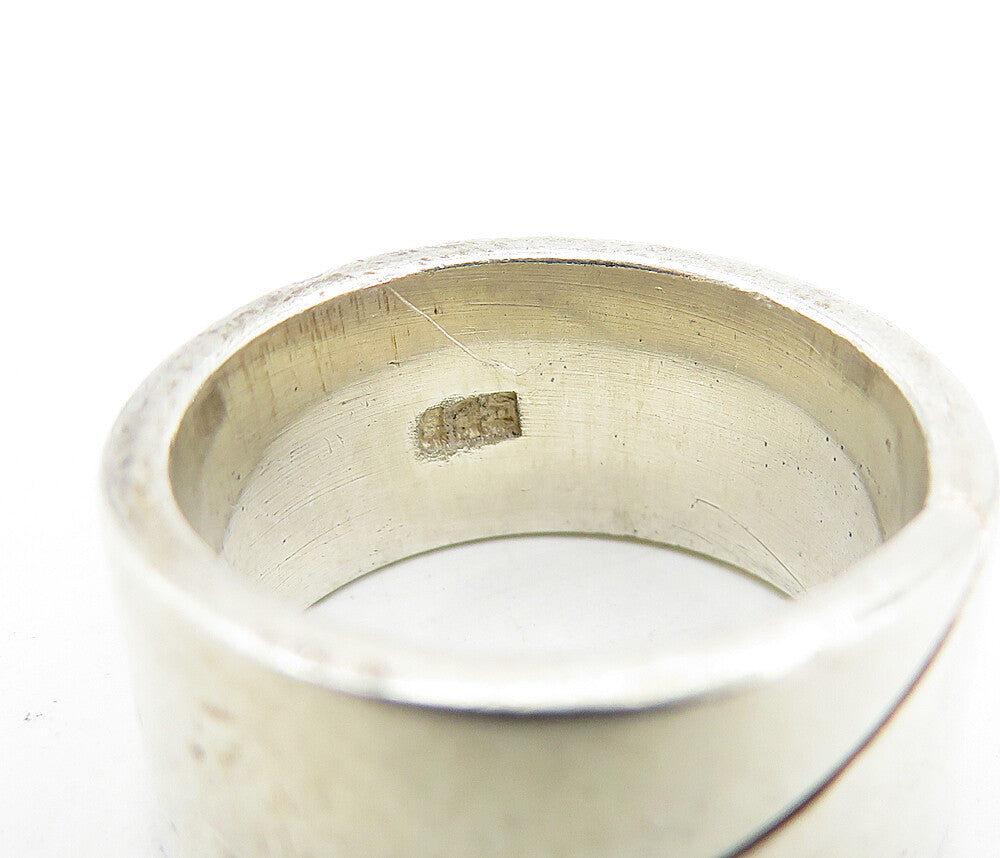 925 Sterling Silver Vintage Shiny Minimalist Slant Band Ring Sz 6 RG7122