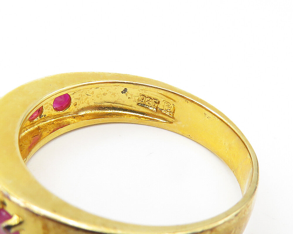 925 Sterling Silver Prong Set Ruby Shiny Gold Plated Band Ring Sz 8 RG11040