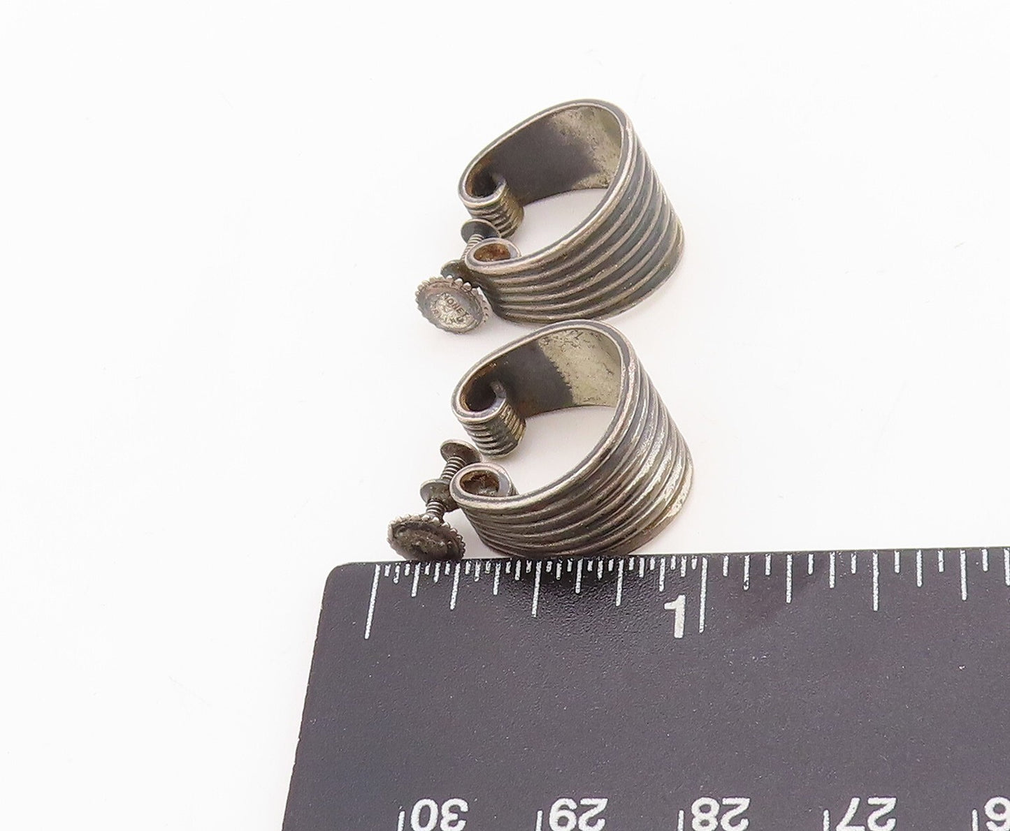 925 Sterling Silver Vintage Earrings MONET Antique Dark Grooved Hoops EG13234