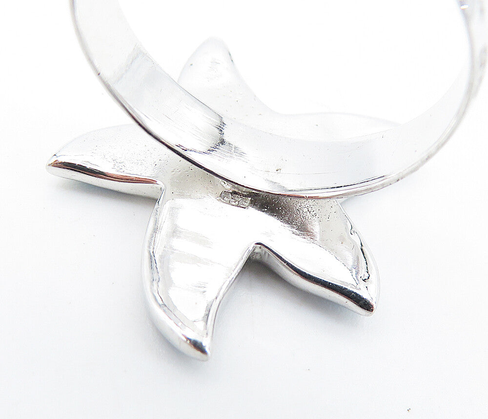 925 Sterling Silver Inlaid Fire Opal Starfish Cocktail Ring Sz 8.5 RG7754