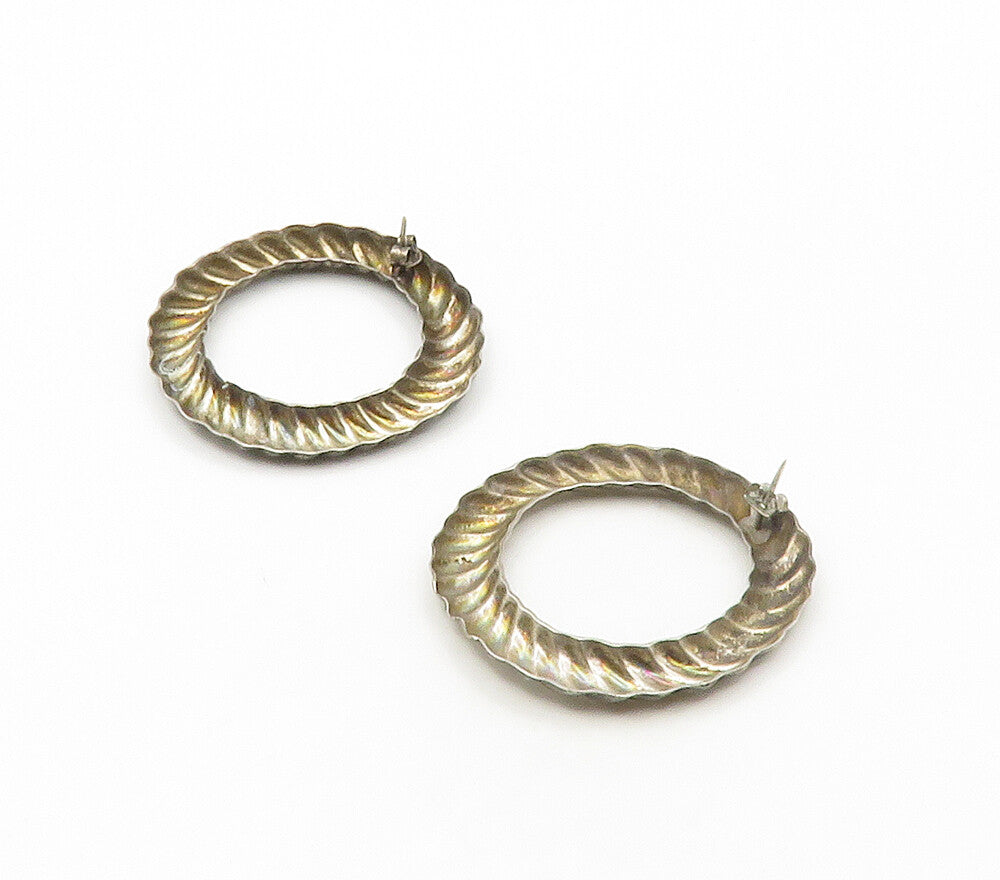 MEXICO 925 Sterling Silver Vintage Twist Open Circle Drop Earrings EG8501