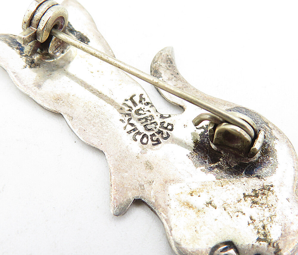 MEXICO 925 Sterling Silver Vintage Abalone Sitting Cats Brooch Pin BP1250