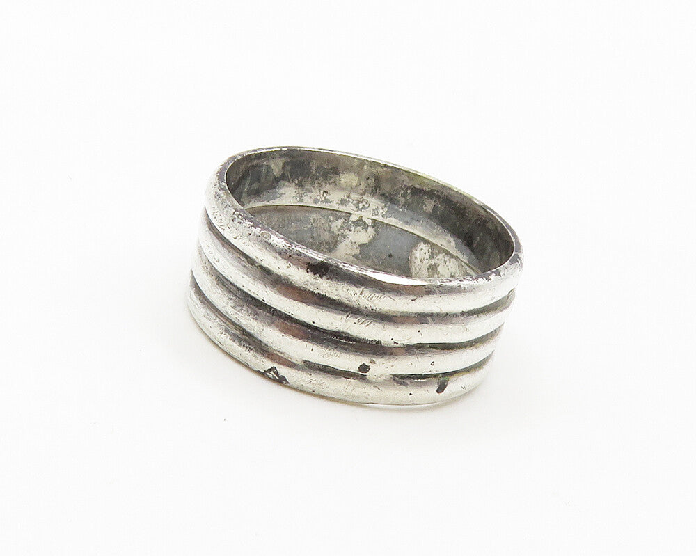 925 Sterling Silver Vintage Shiny Ribbed Round Band Ring Sz 7 RG18090