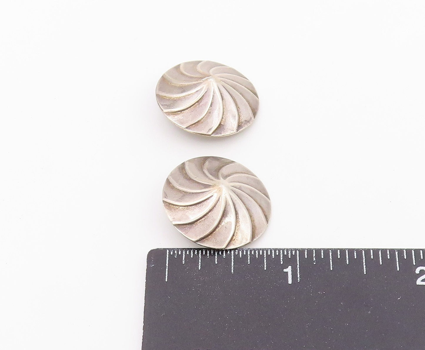 925 Sterling Silver Vintage Earrings Modernist Pinwheel Concho Clip On EG14468