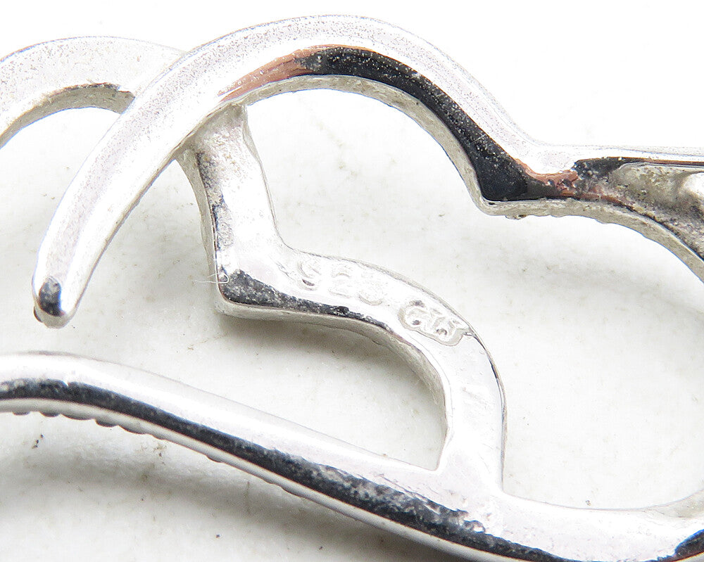 925 Sterling Silver Genuine Black Diamond 2 Tone Love Hearts Pendant PT7216