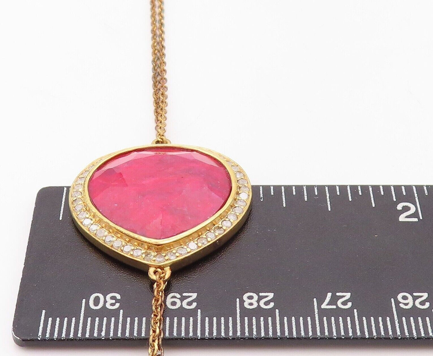 925 Sterling Silver Vintage Bracelet Gold Plated Red Gemstone & Diamonds BT10723